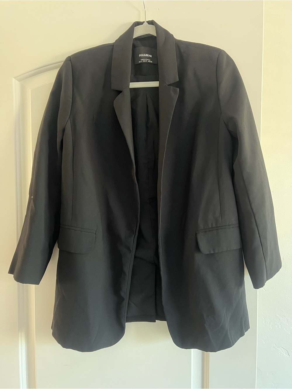 Pull&Bear Women's Black Long Blazer - Open Front Tailored Look